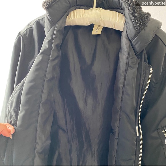 Women’s s Black utility military jacket sherpa lined hoodie - Picture 10 of 15